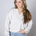 Elowin V-Neck Long Sleeve Top - Grey