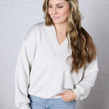 Elowin V-Neck Long Sleeve Top - Grey