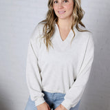 Elowin V-Neck Long Sleeve Top - Grey