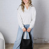 Elowin V-Neck Long Sleeve Top - Grey