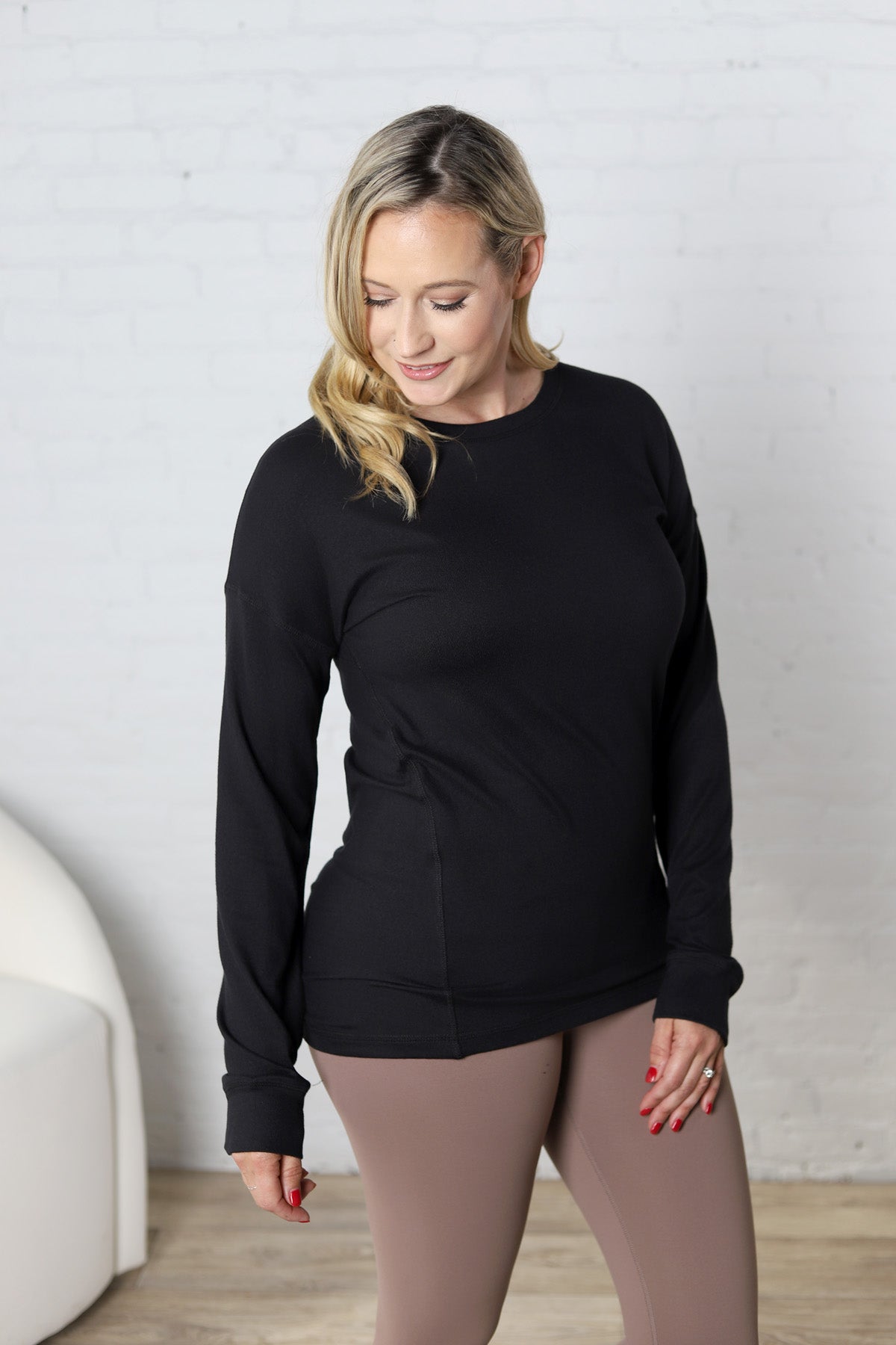 Elowyn Brushed Crew Neck - Black - FINAL SALE