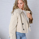Elowyn Cropped Double Breasted Trench Jacket - Khaki