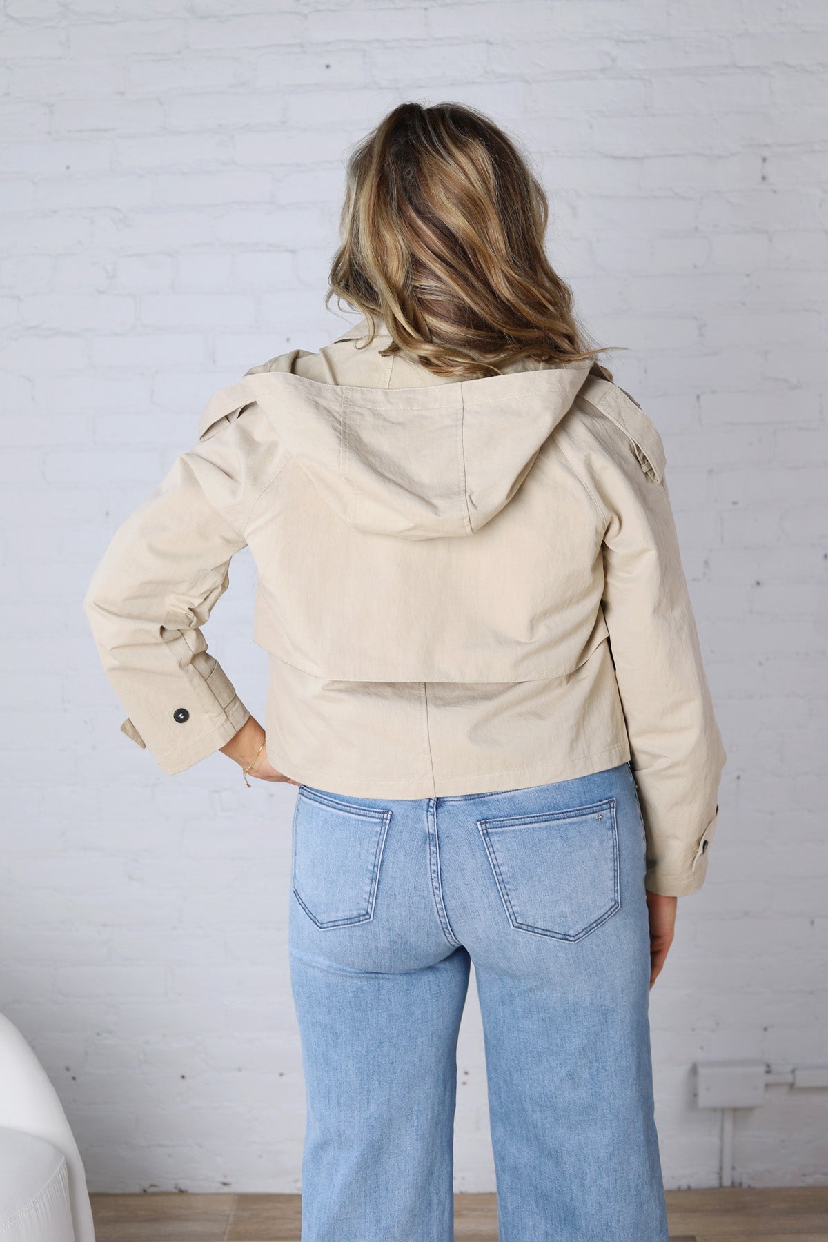Elowyn Cropped Double Breasted Trench Jacket - Khaki