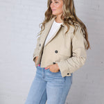 Elowyn Cropped Double Breasted Trench Jacket - Khaki