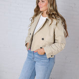 Elowyn Cropped Double Breasted Trench Jacket - Khaki