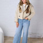 Elowyn Cropped Double Breasted Trench Jacket - Khaki