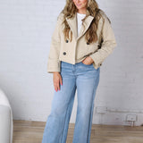 Elowyn Cropped Double Breasted Trench Jacket - Khaki