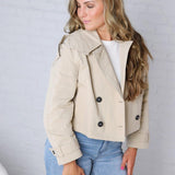 Elowyn Cropped Double Breasted Trench Jacket - Khaki