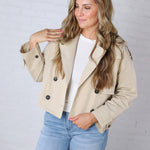 Elowyn Cropped Double Breasted Trench Jacket - Khaki