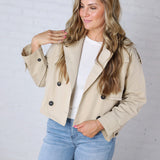 Elowyn Cropped Double Breasted Trench Jacket - Khaki