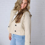 Elowyn Cropped Double Breasted Trench Jacket - Khaki