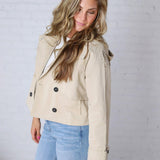 Elowyn Cropped Double Breasted Trench Jacket - Khaki