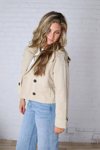 Elowyn Cropped Double Breasted Trench Jacket - Khaki