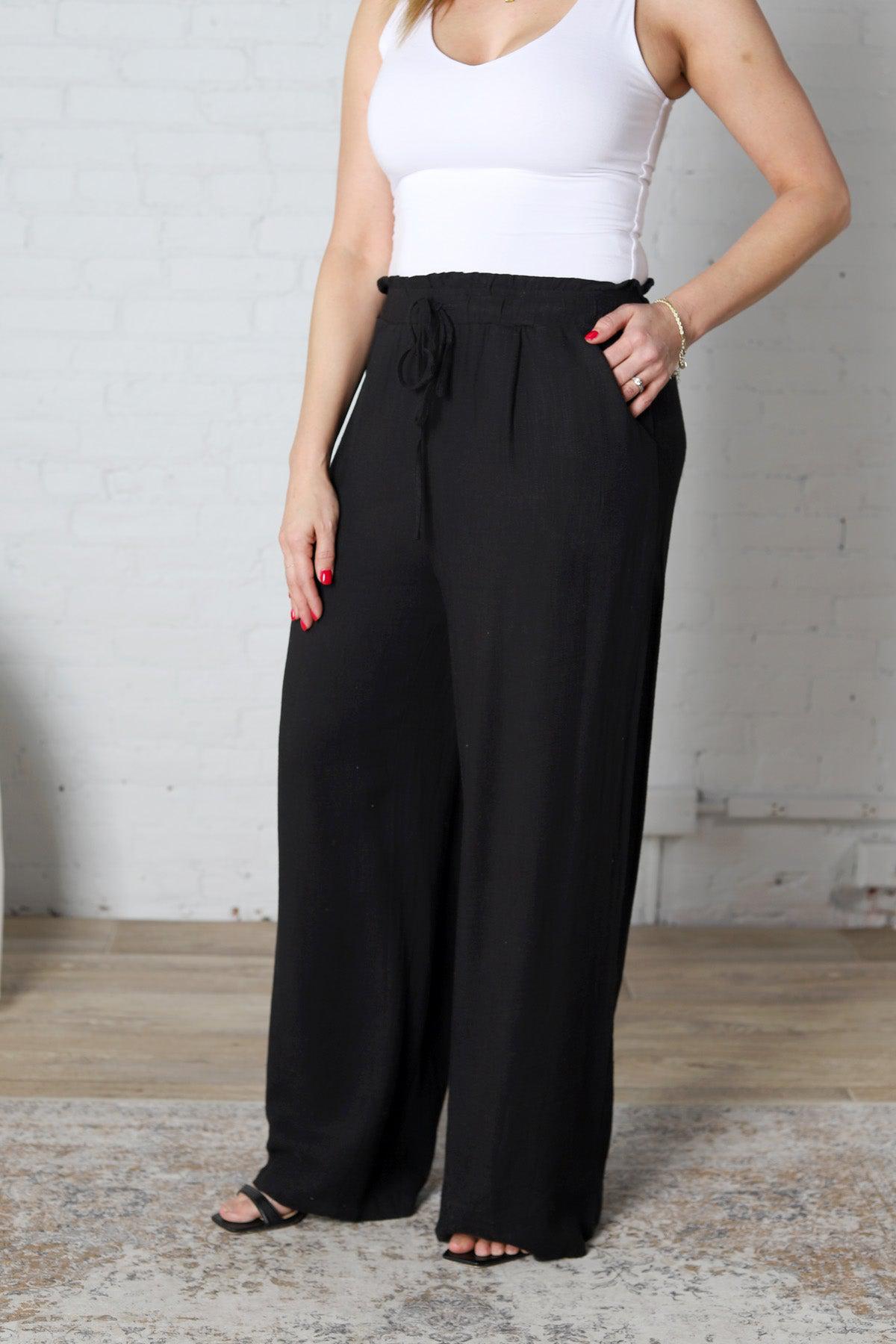 Elowyn Linen Wide Leg Pant - Black