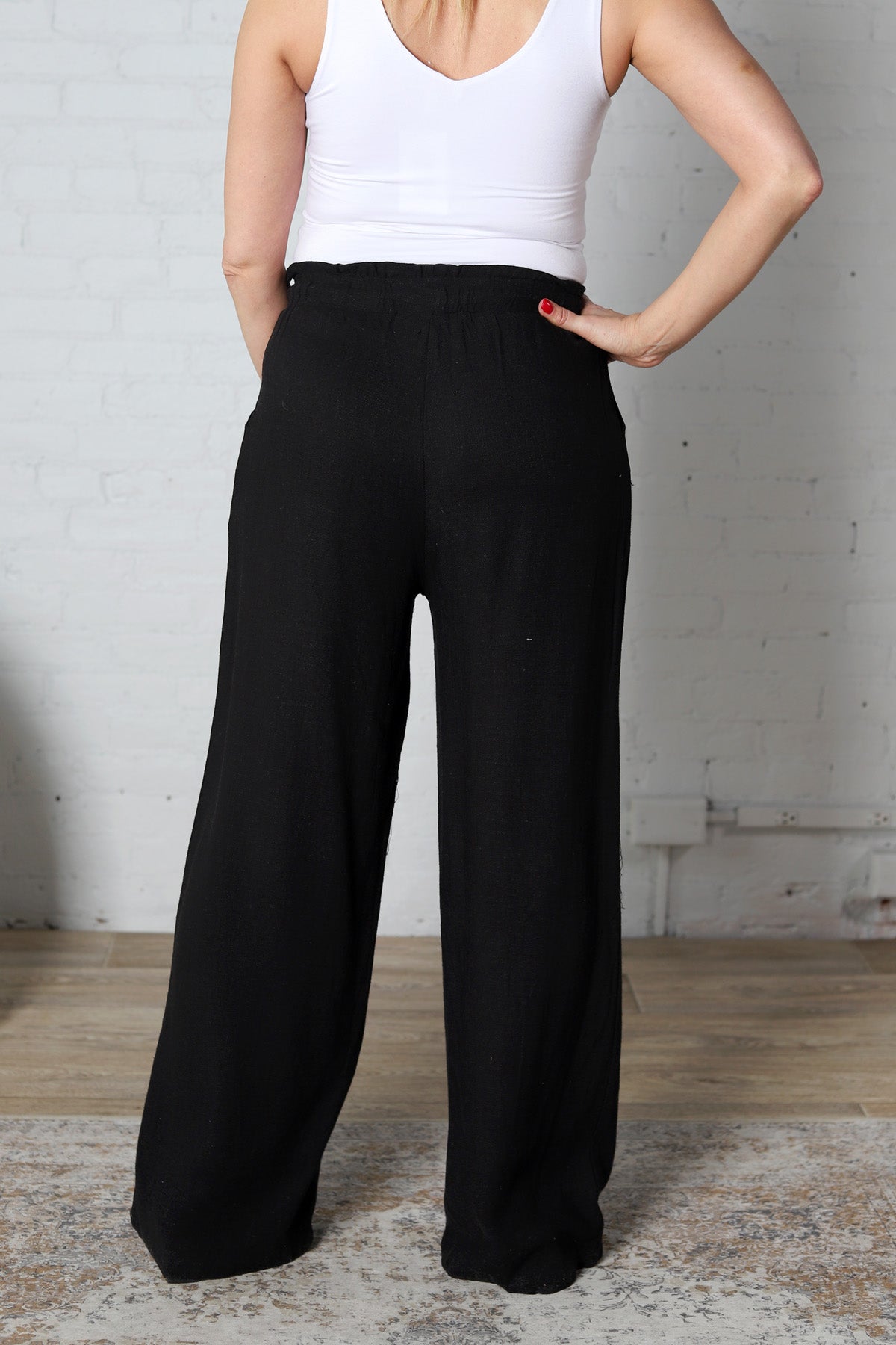 Elowyn Linen Wide Leg Pant - Black