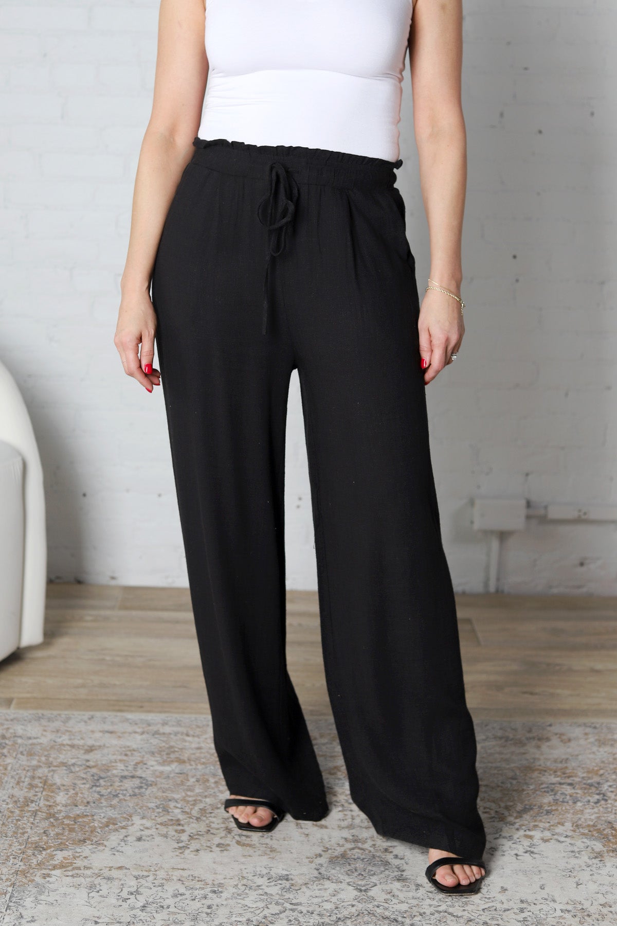 Elowyn Linen Wide Leg Pant - Black