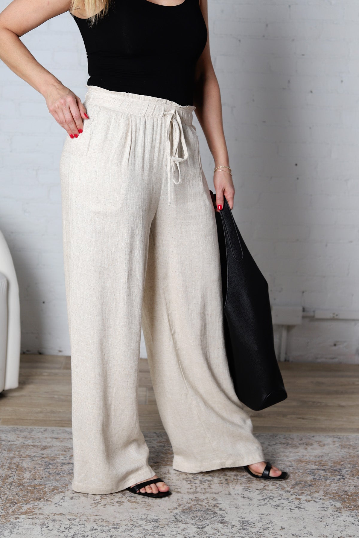 Elowyn Linen Wide Leg Pant - Oatmeal