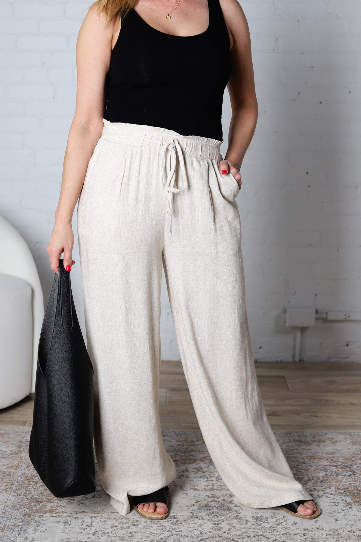 Elowyn Linen Wide Leg Pant - Oatmeal