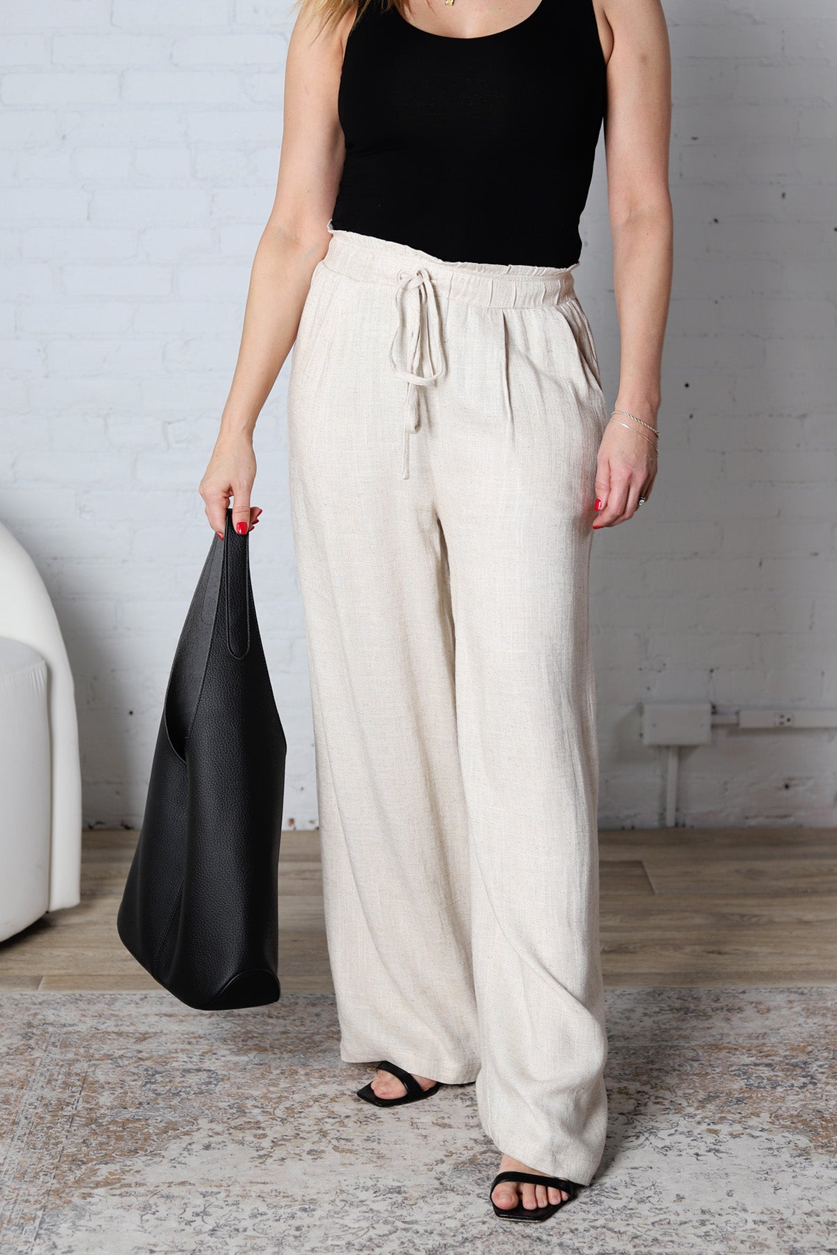 Elowyn Linen Wide Leg Pant - Oatmeal