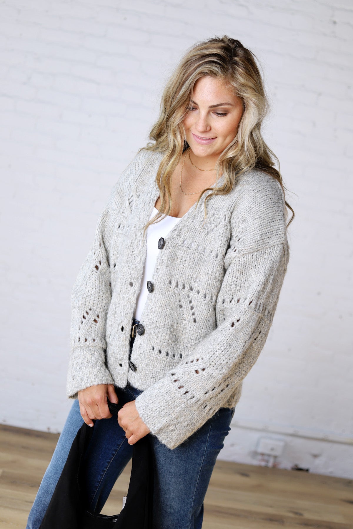 Elsie Crochet Knit Button Down Cardigan