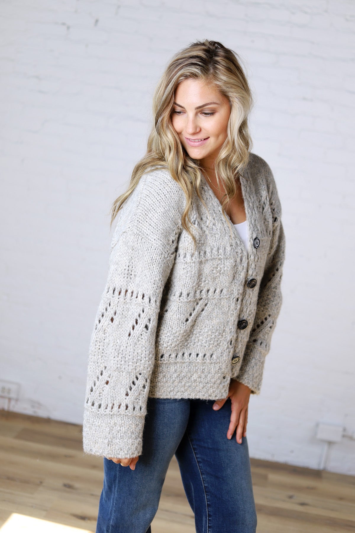 Elsie Crochet Knit Button Down Cardigan