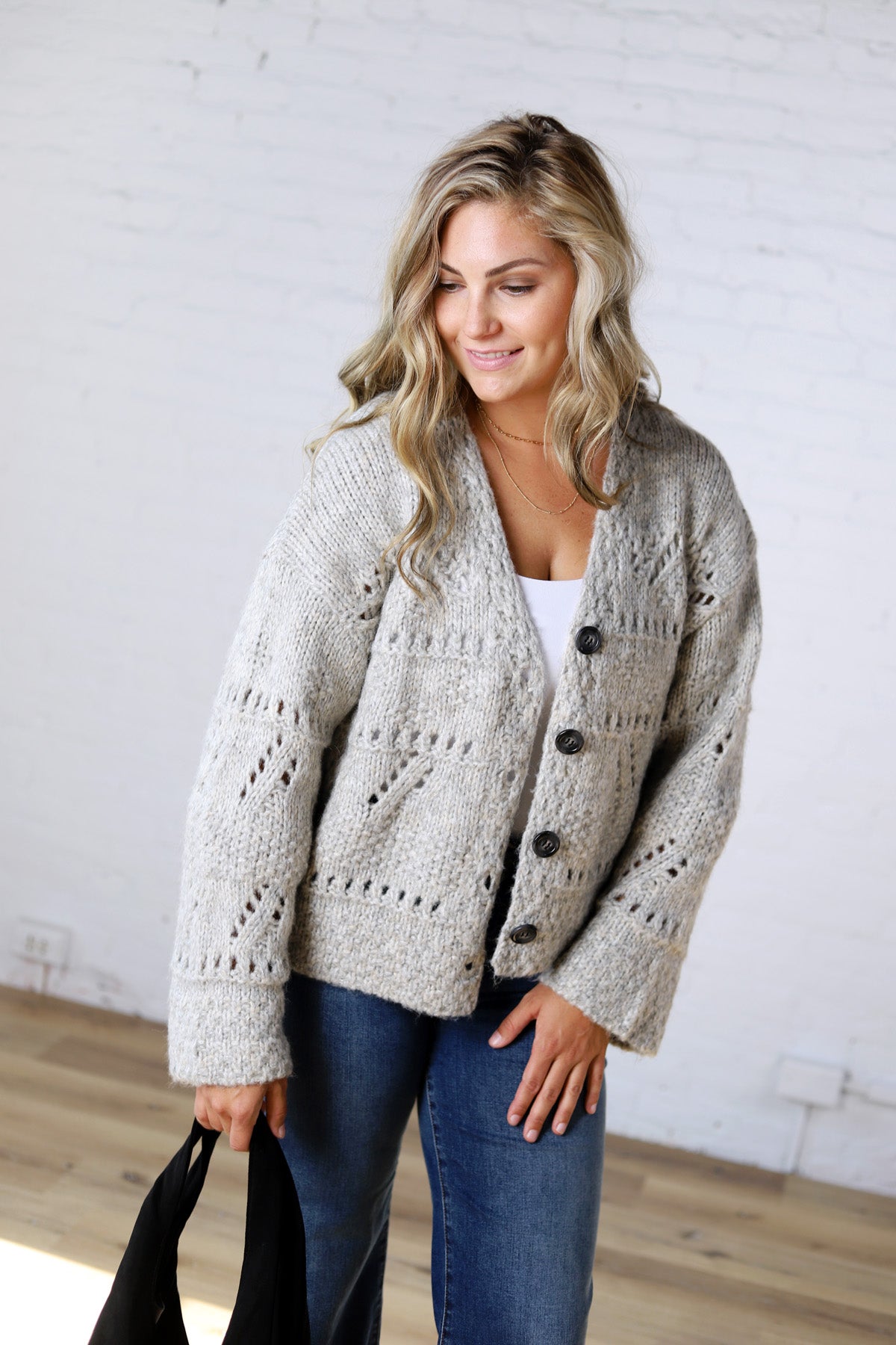 Elsie Crochet Knit Button Down Cardigan