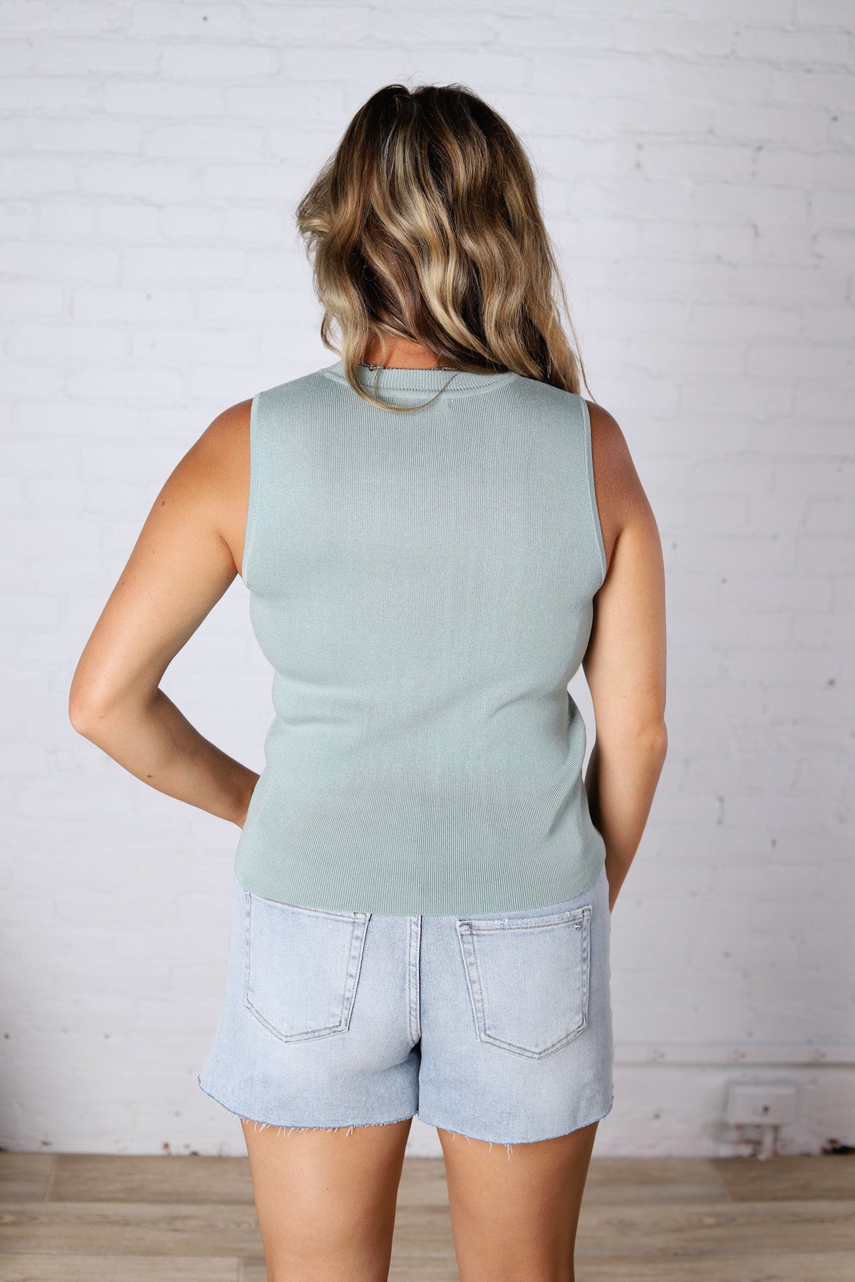 Elspeth Crew Neck Sleeveless Knit Tank - Jade