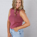 Elspeth Crew Neck Sleeveless Knit Tank - Pink
