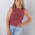 Elspeth Crew Neck Sleeveless Knit Tank - Pink