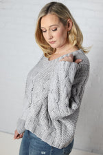 Elsy Cable Knit Sweater - Gray - Final Sale