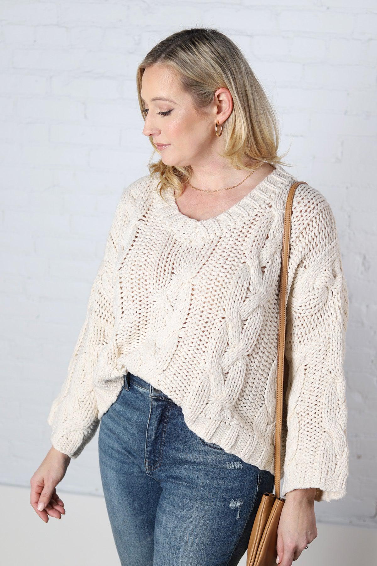Elsy Cable Knit Sweater Ivory Final Sale Gallery 512 Boutique