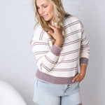 Ely Sweater - Cream Burgundy Stripe