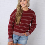 Ely Sweater - Wine Ivory Stripe