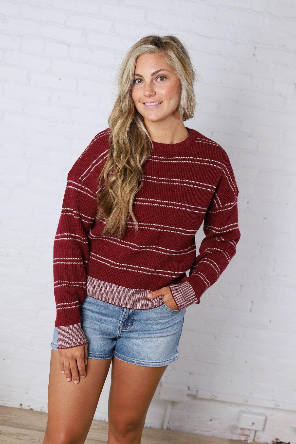 Ely Sweater - Wine Ivory Stripe