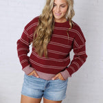 Ely Sweater - Wine Ivory Stripe