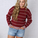 Ely Sweater - Wine Ivory Stripe
