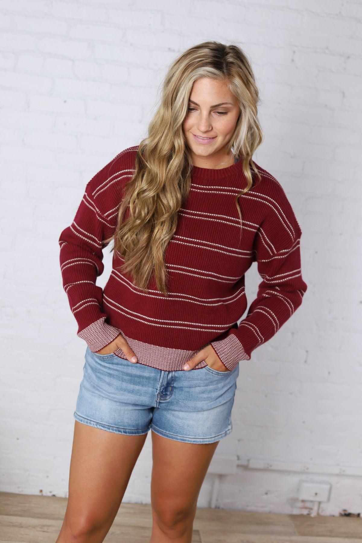 Ely Sweater - Wine Ivory Stripe