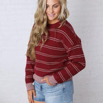 Ely Sweater - Wine Ivory Stripe