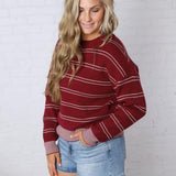 Ely Sweater - Wine Ivory Stripe