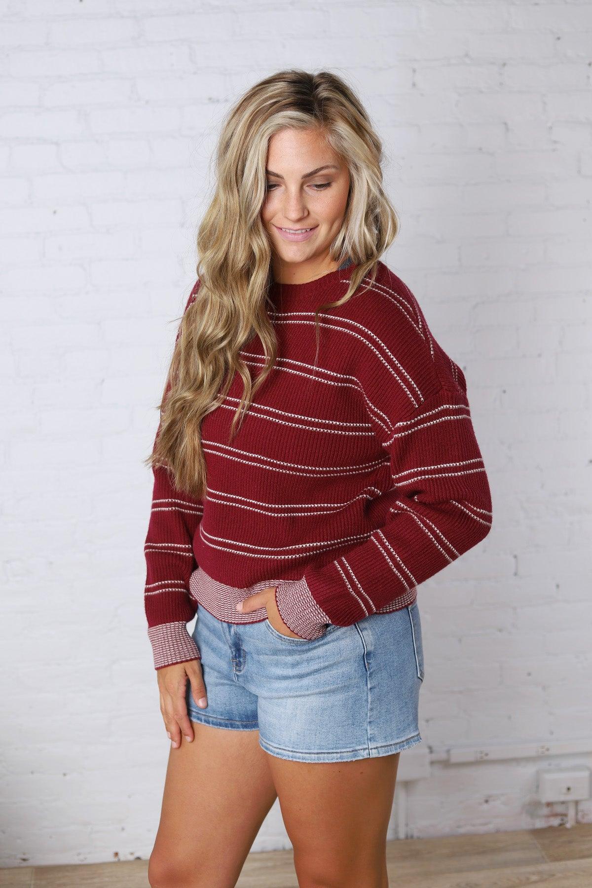 Ely Sweater - Wine Ivory Stripe