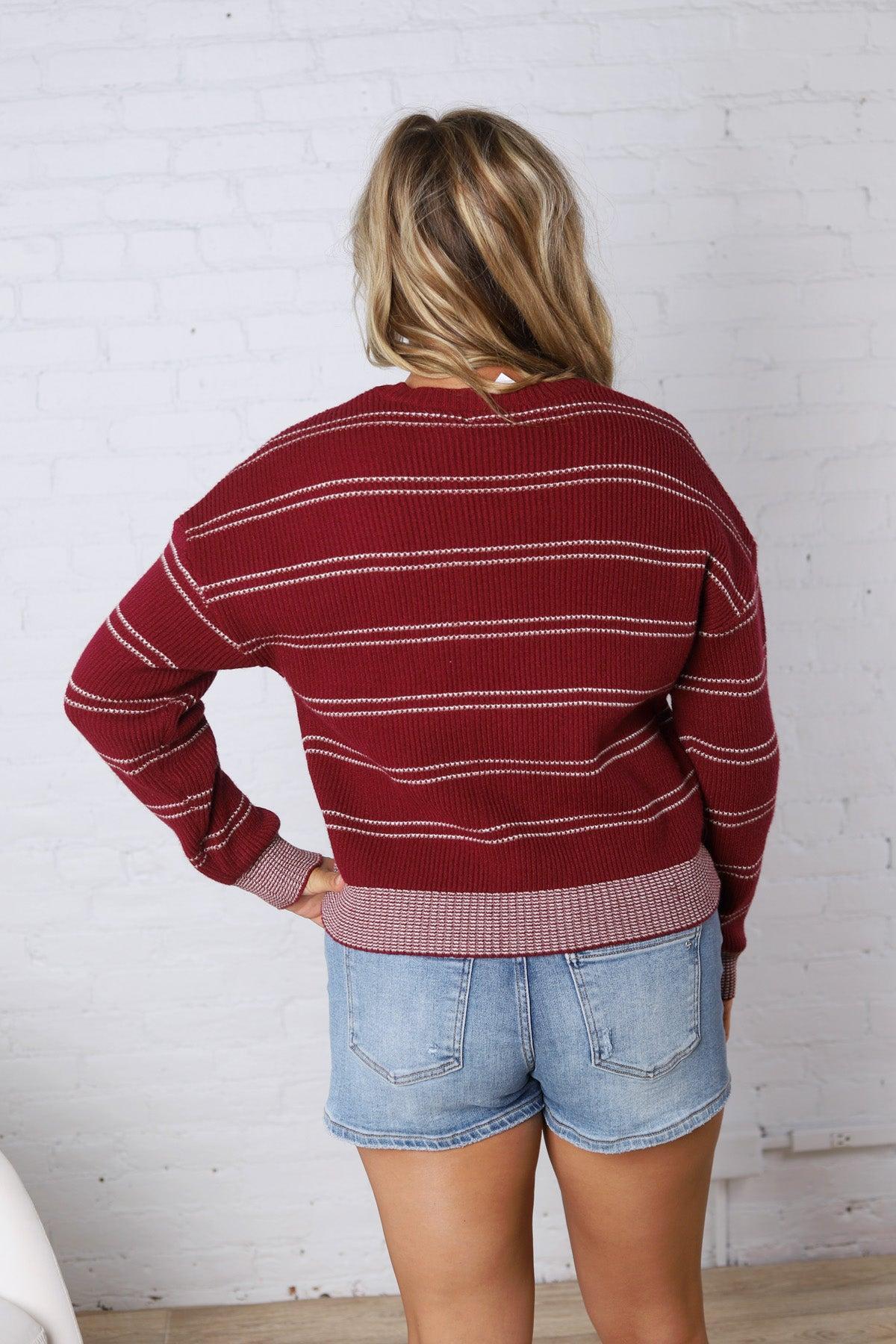 Ely Sweater - Wine Ivory Stripe