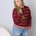 Ely Sweater - Wine Ivory Stripe