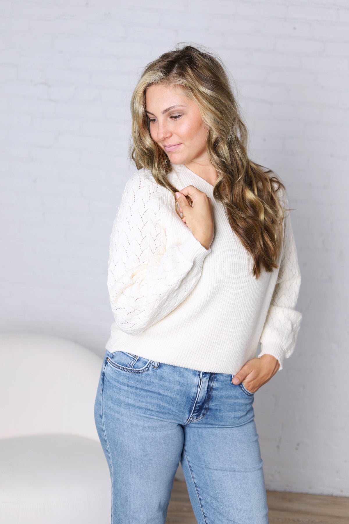 Elynor Ribbed Knit Sweater - Ivory