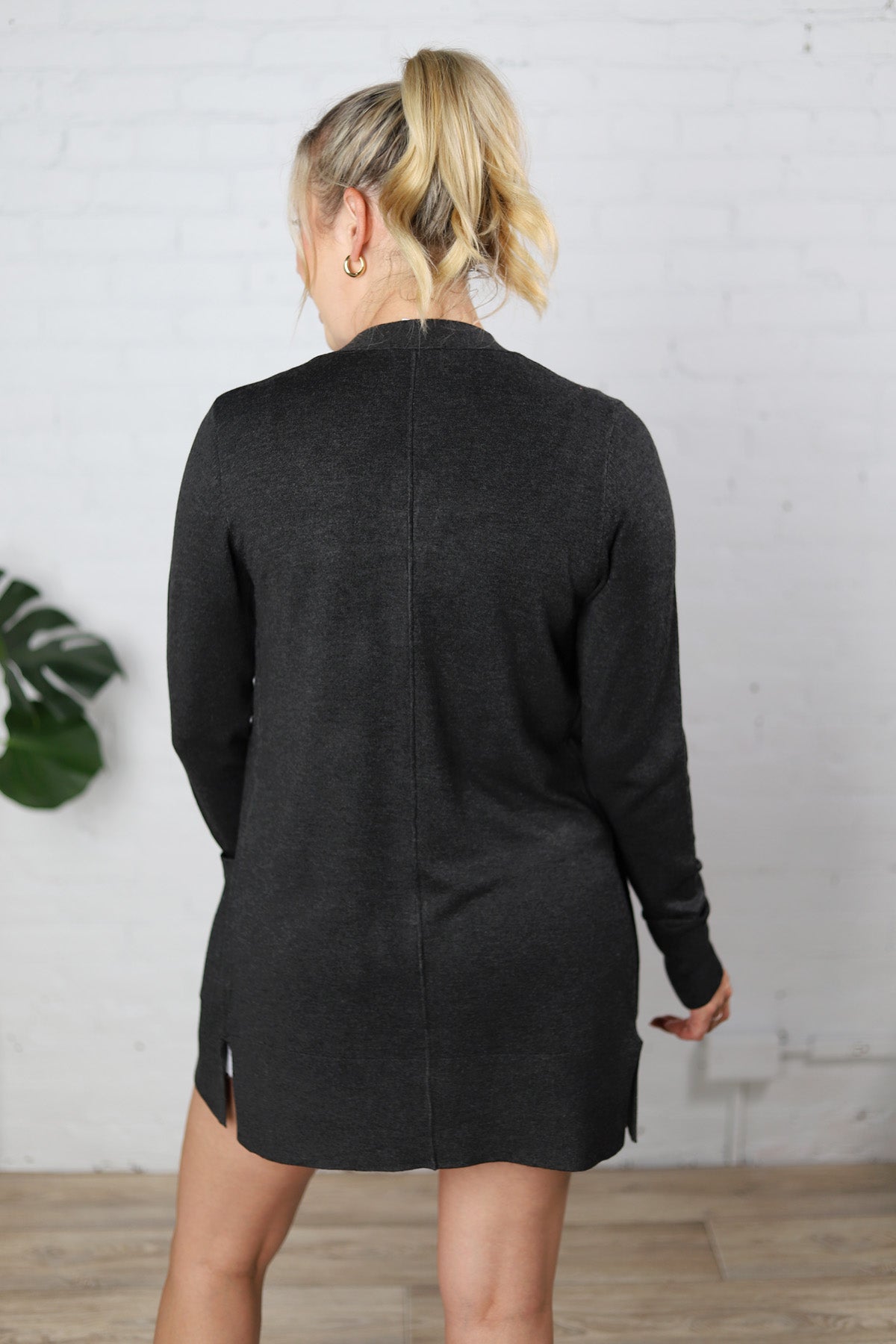 Elyse Dolman Sleeve Open Front Cardigan - Charcoal