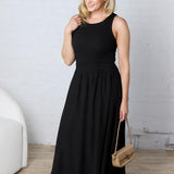 Elysia Mixed Media Midi Dress - Black