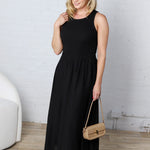 Elysia Mixed Media Midi Dress - Black