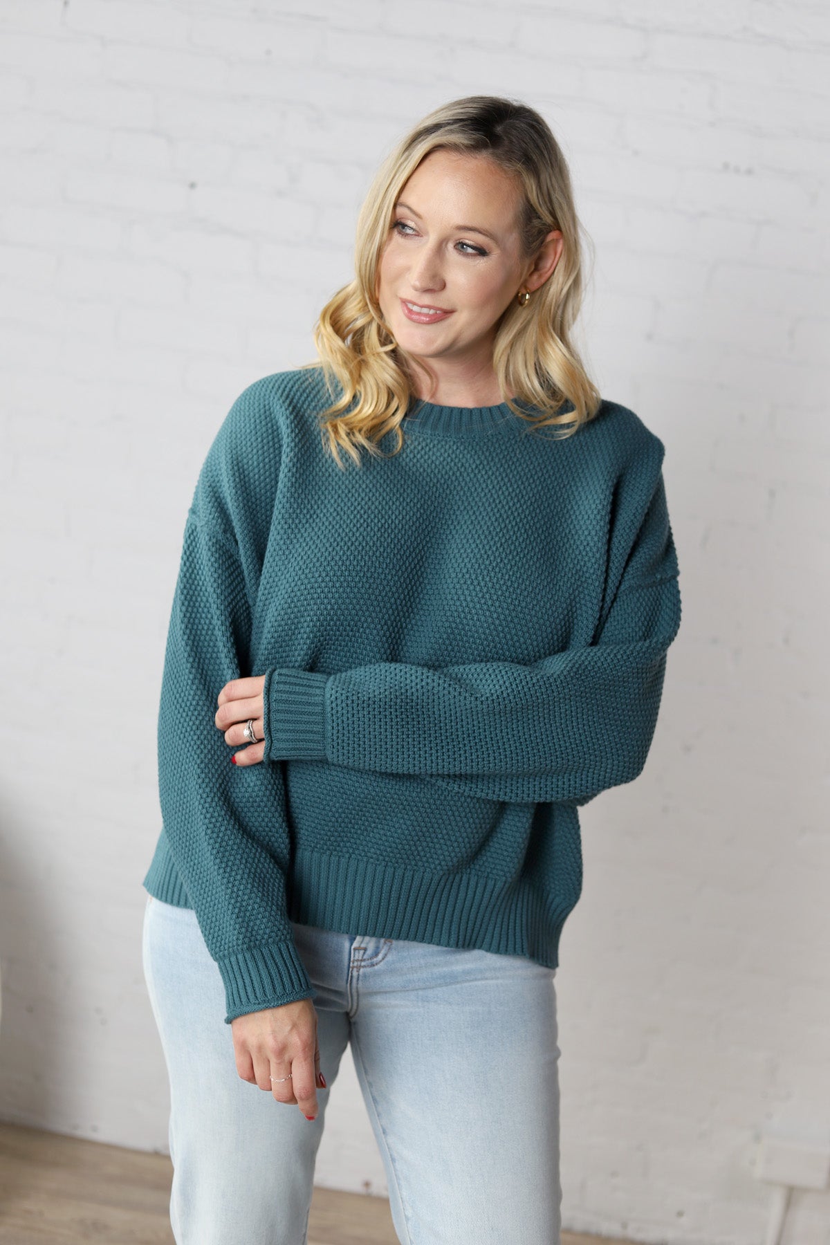 Elysia Textured Drop Shoulder Sweater - Teal