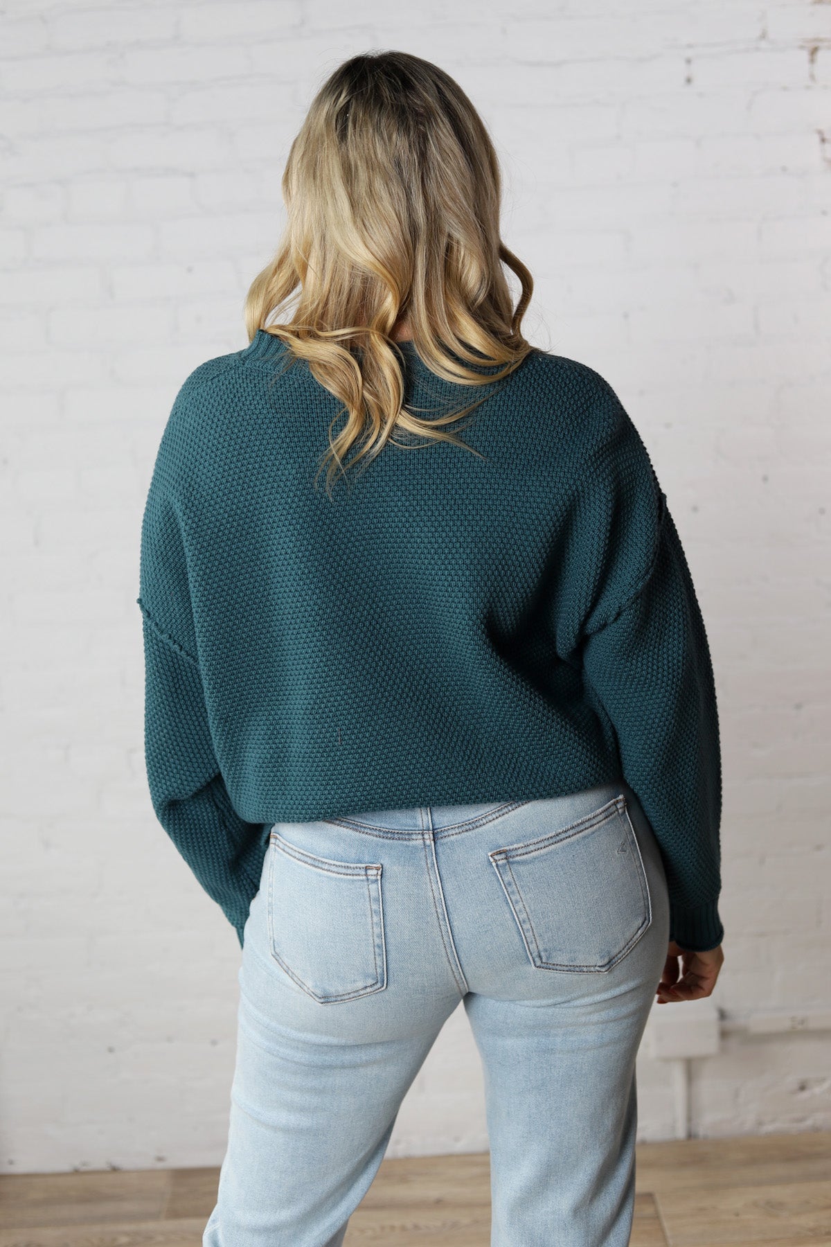 Elysia Textured Drop Shoulder Sweater - Teal