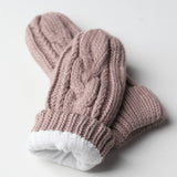 Elyza Winter Cable Knit Mittens Fleece Lined - Blush