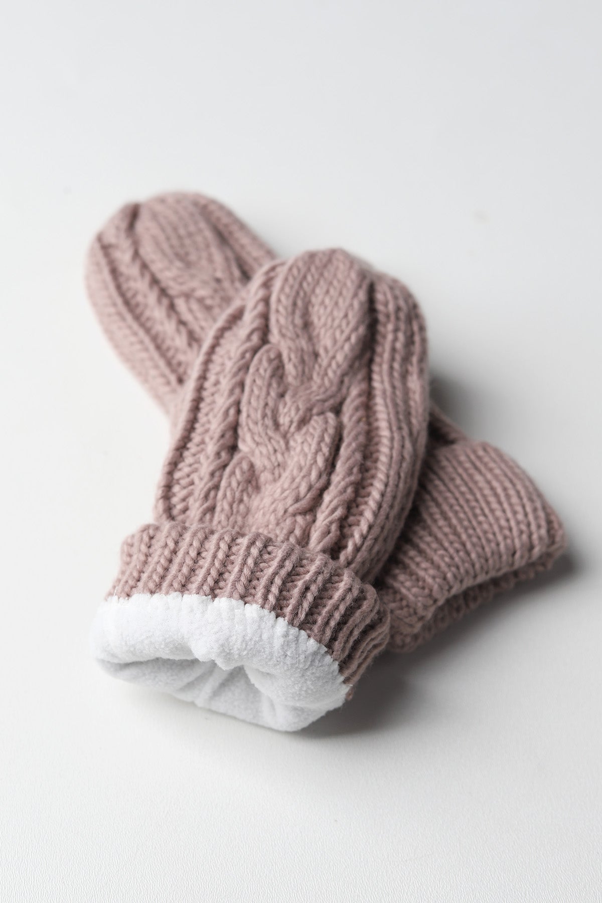 Elyza Winter Cable Knit Mittens Fleece Lined - Blush